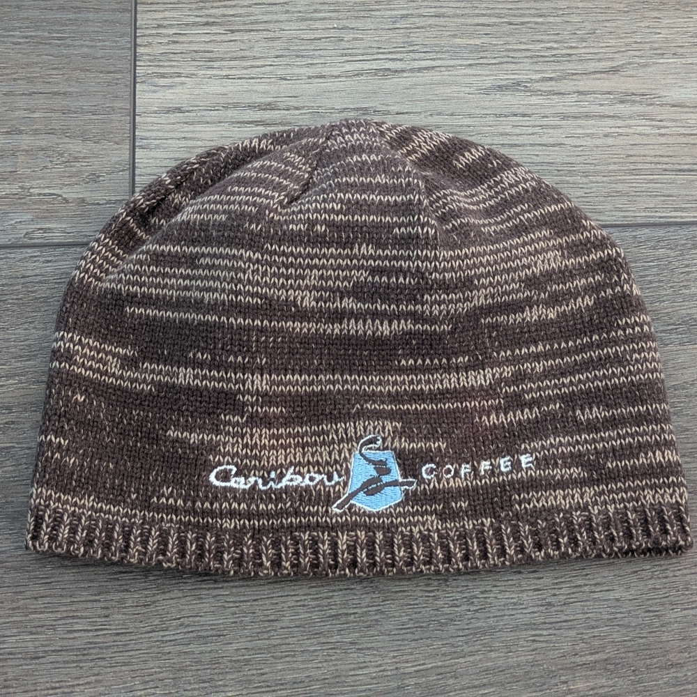 Vintage Rare Design Caribou Coffee Beanie Winter Hat Skull Cap One Size Brown